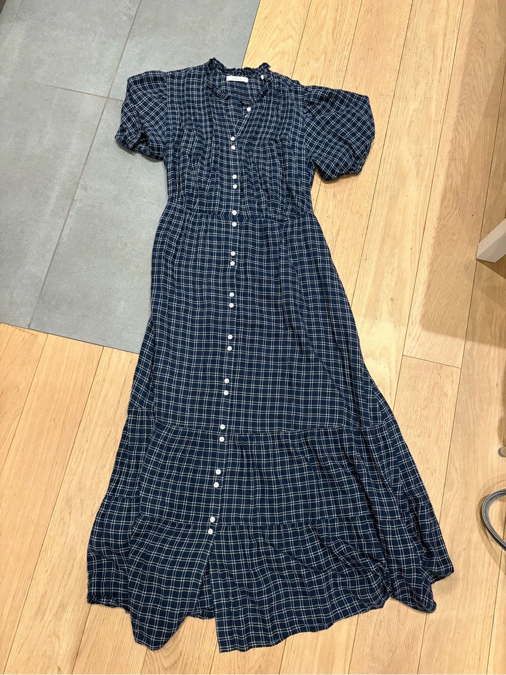 Doen Revi Navy Plaid Button Up Maxi Dress